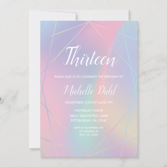 Rainbow Iridescent Pastel Geometric Birthday Invitation (Front)