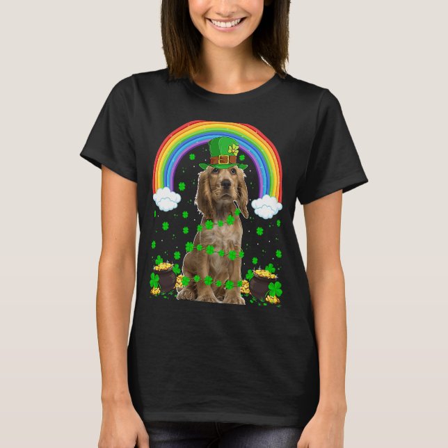 Rainbow Irish English Cocker Spaniel Dog St Patric T-Shirt (Front)