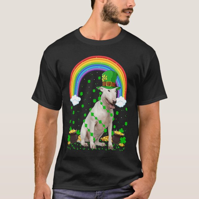 Rainbow Irish Shamrock Bull Terrier Dog St Patrick T-Shirt (Front)