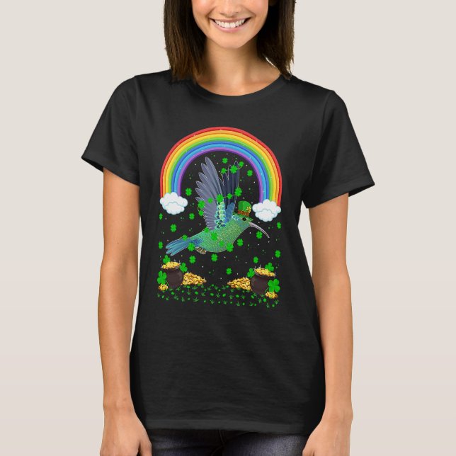 Rainbow Irish Shamrock Hummingbird St Patrick's Da T-Shirt (Front)