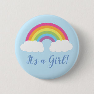 Rainbow It's a Girl Baby Shower Button