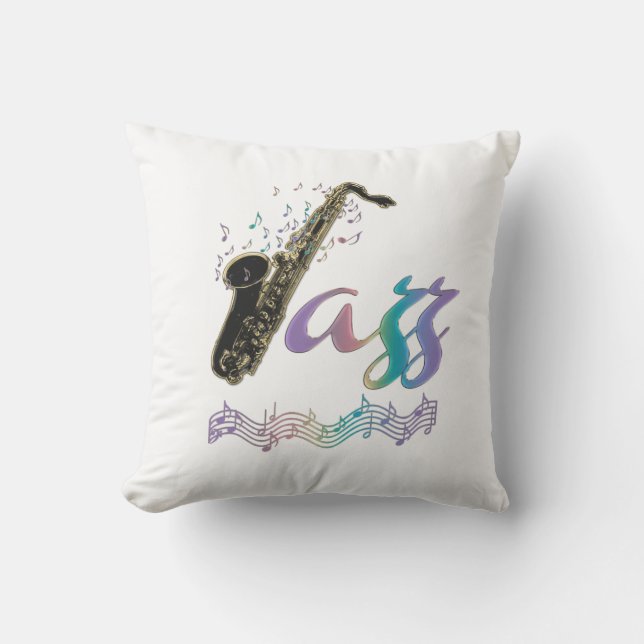 Rainbow Jazz Saxophone Music Outdoor Pillow (Front)