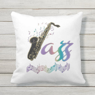 Rainbow Jazz Saxophone Music Outdoor Pillow