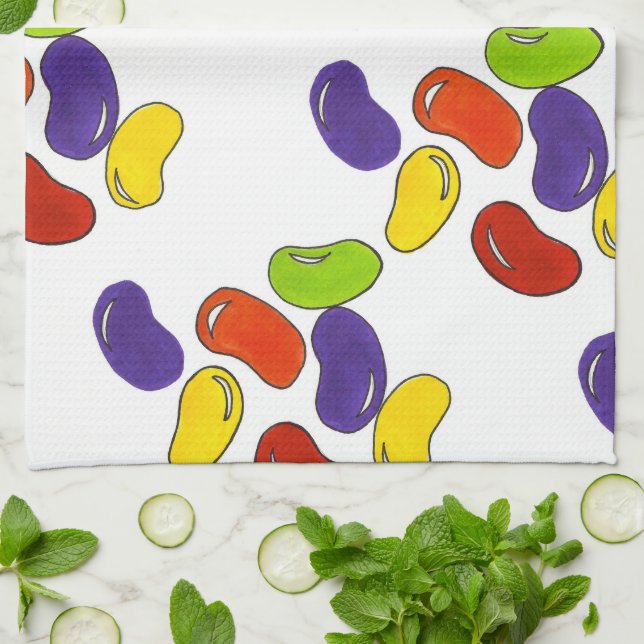Rainbow Jelly Bean Easter Basket Candy Treats Kitchen Towel (Folded)