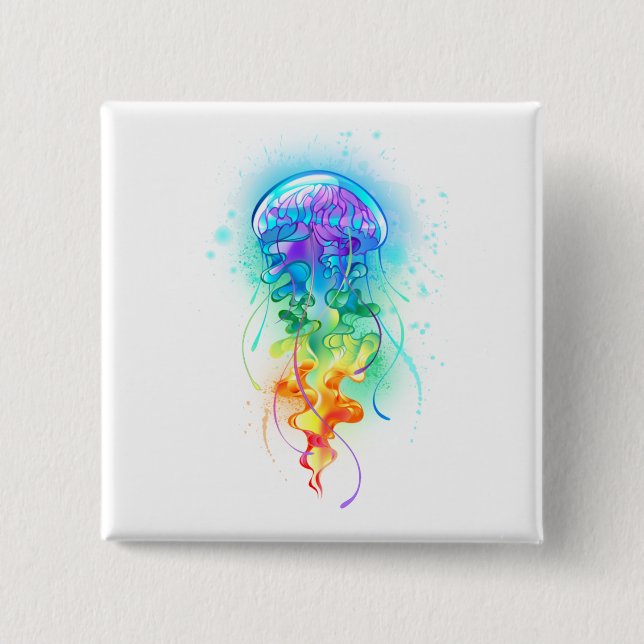 Rainbow jellyfish 2 inch square button (Front)