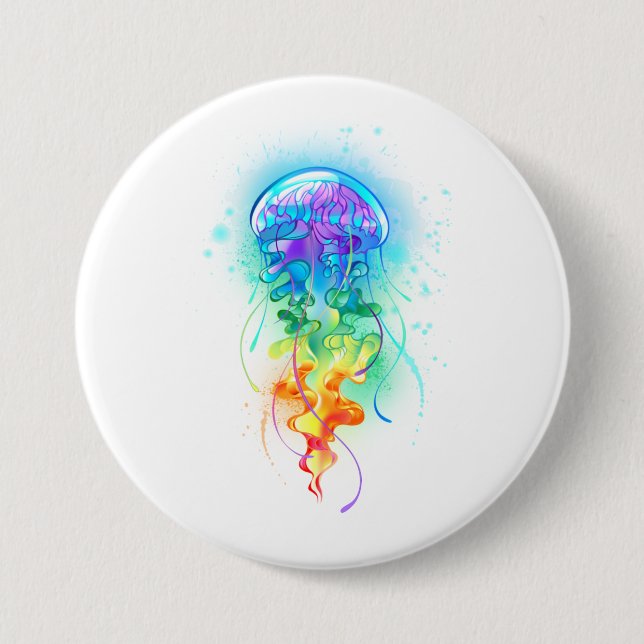 Rainbow jellyfish 3 inch round button (Front)