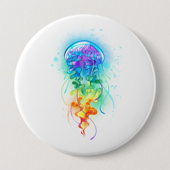 Rainbow jellyfish 4 inch round button (Front)