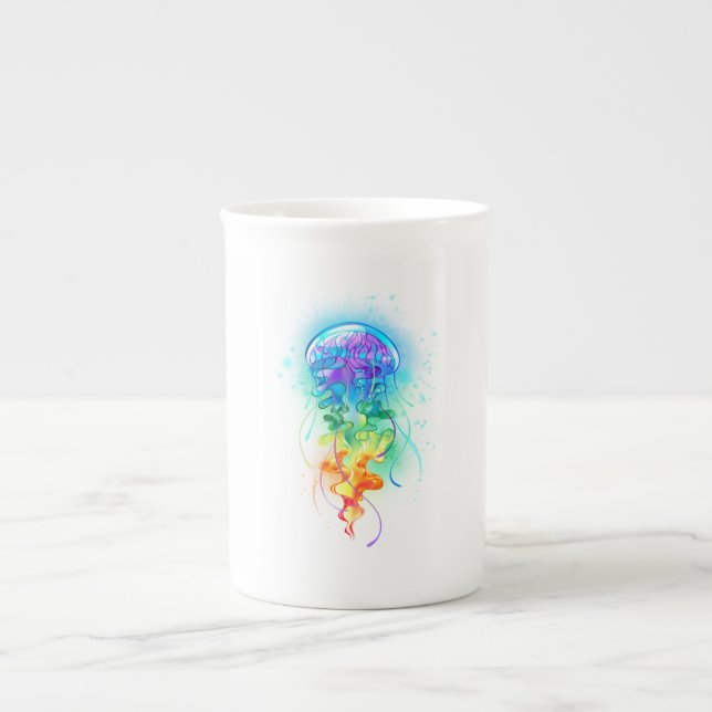 Rainbow jellyfish bone china mug (Front)