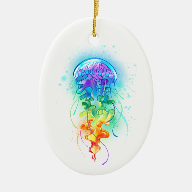 Rainbow jellyfish ceramic ornament (Front)