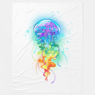 Rainbow jellyfish fleece blanket