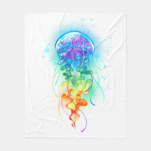Rainbow jellyfish fleece blanket