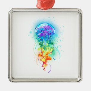 Rainbow jellyfish metal ornament