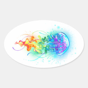 Rainbow jellyfish oval sticker