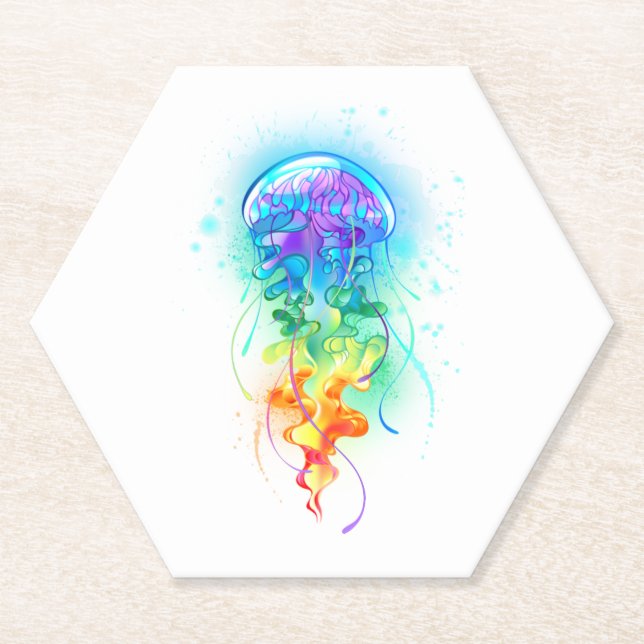 Rainbow jellyfish paper coaster (Front)