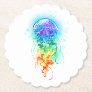 Rainbow jellyfish paper coaster
