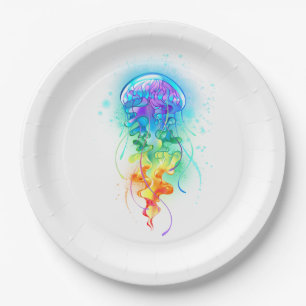 Rainbow jellyfish paper plate