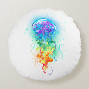 Rainbow jellyfish round pillow