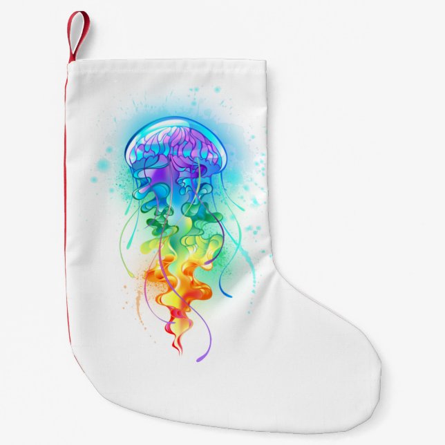 Rainbow jellyfish small christmas stocking (Front)