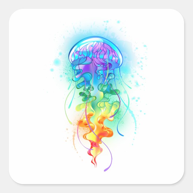 Rainbow jellyfish square sticker (Front)