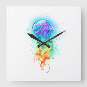 Rainbow jellyfish square wall clock