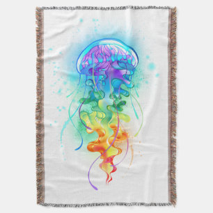 Rainbow jellyfish throw blanket