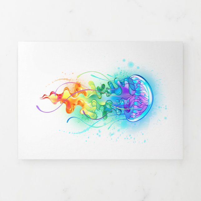 Rainbow jellyfish Tri-Fold holiday card (Cover)