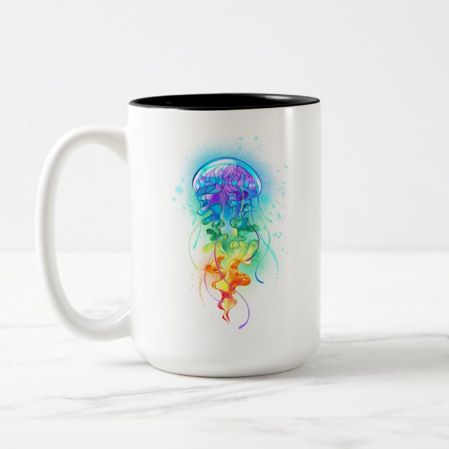 Rainbow jellyfish Two-Tone coffee mug (Left)