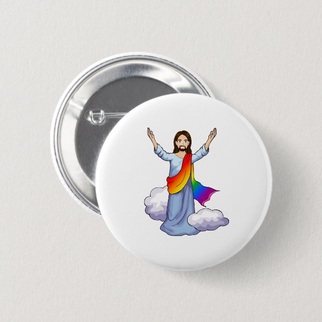 Rainbow Jesus 2 Inch Round Button (Front & Back)
