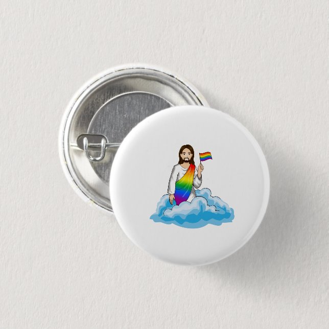 Rainbow Jesus Flag 1 Inch Round Button (Front & Back)