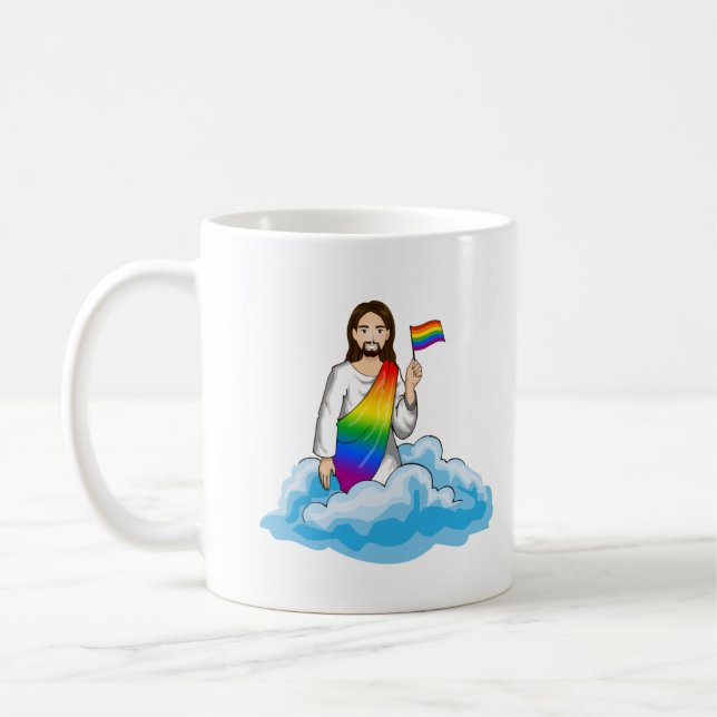 Rainbow Jesus Flag Coffee Mug (Left)