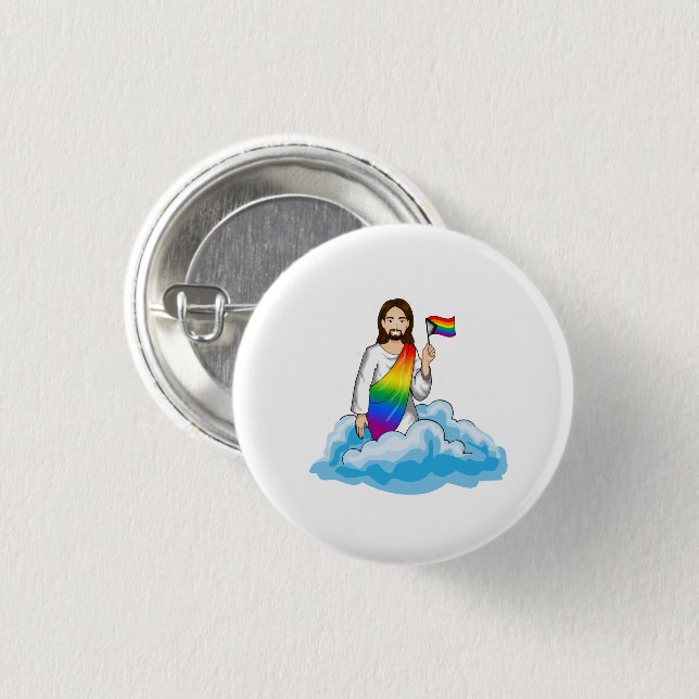 Rainbow Jesus Progress Flag 1 Inch Round Button (Front & Back)