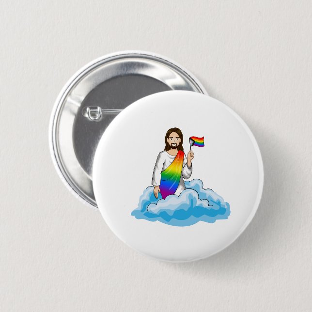 Rainbow Jesus Progress Flag 2 Inch Round Button (Front & Back)