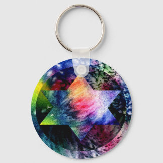 Rainbow Jewish Star of David Keychain