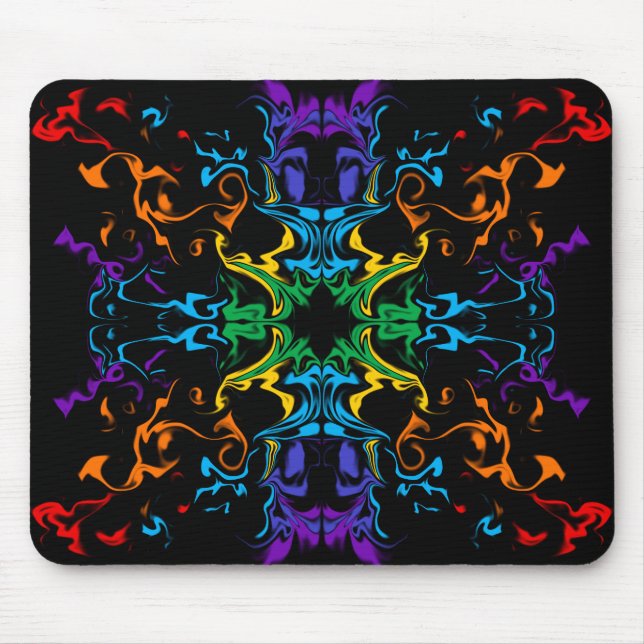 Rainbow Kaleidoscope Abstract Black Mouse Pad (Front)