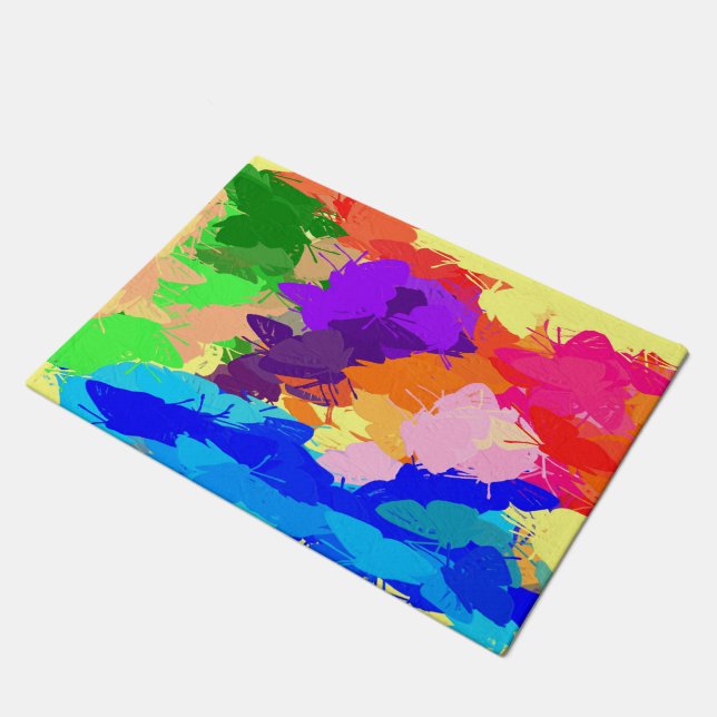 Rainbow Kaleidoscope Butterflies Doormat (Angled)