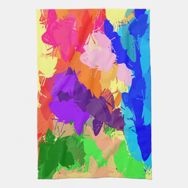Rainbow Kaleidoscope Butterflies Kitchen Towel (Vertical)
