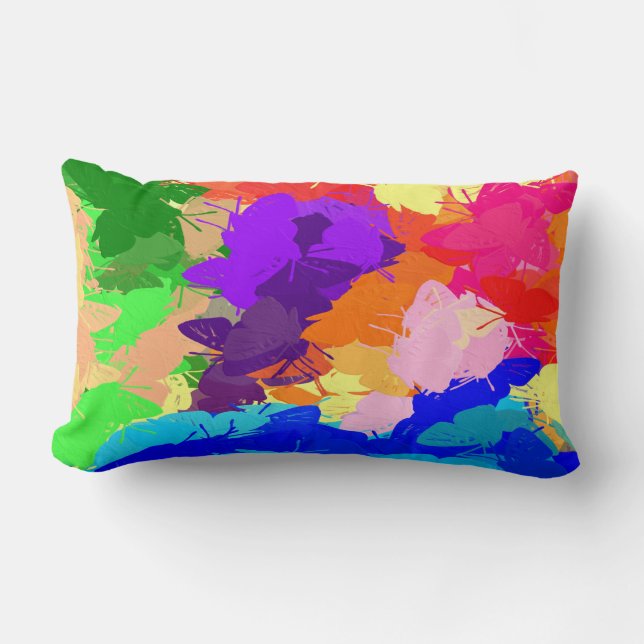 Rainbow Kaleidoscope Butterflies Lumbar Pillow (Front)