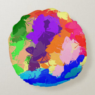 Rainbow Kaleidoscope Butterflies Round Pillow