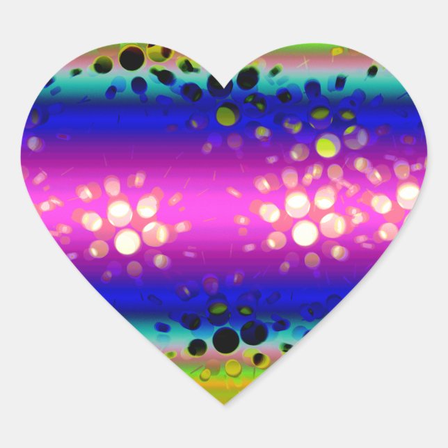 Rainbow Kaleidoscope Dotted Bursts Pattern Heart Sticker (Front)