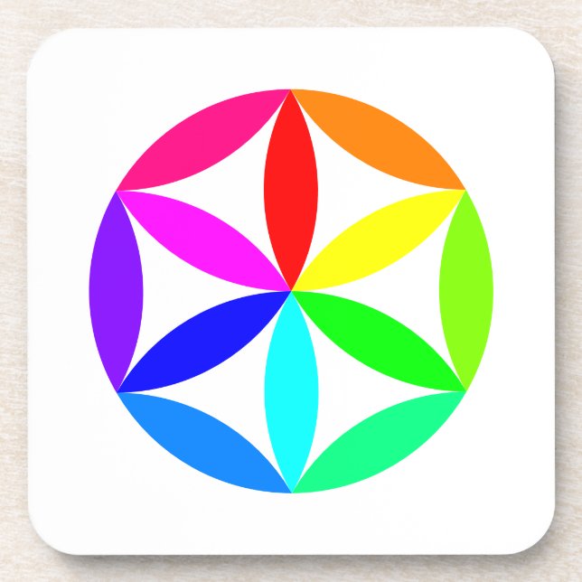 Rainbow Kaleidoscope Hard plastic coaster (Front)