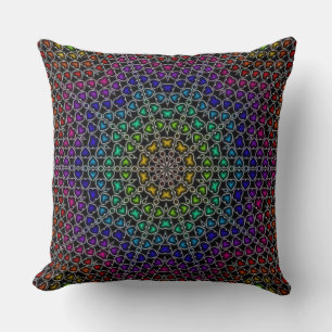 Rainbow Kaleidoscope Hearts Pattern Throw Pillow
