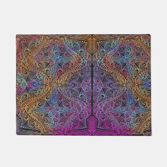 Rainbow Kaleidoscope Mandala Doormat (Front)