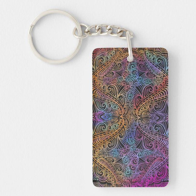 Rainbow Kaleidoscope Mandala Keychain (Front)