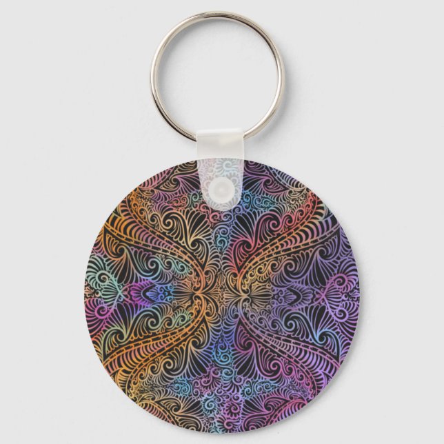 Rainbow Kaleidoscope Mandala Keychain (Front)