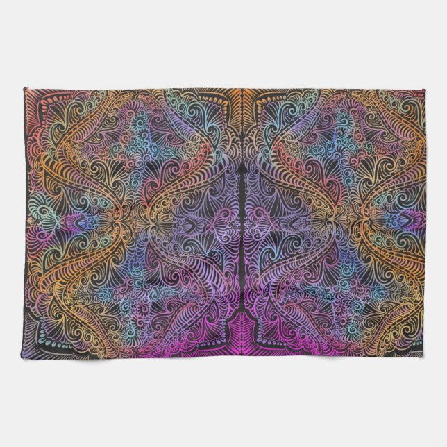 Rainbow Kaleidoscope Mandala Kitchen Towel (Horizontal)