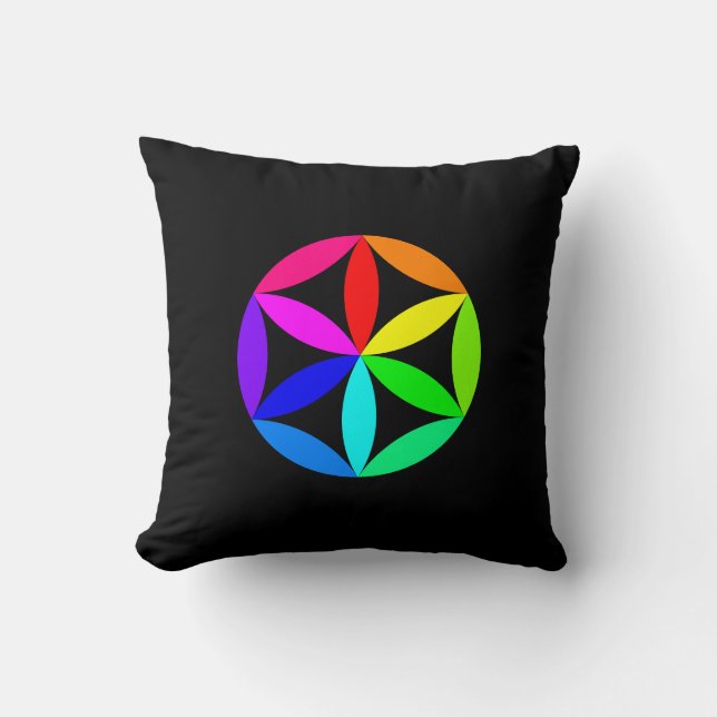 Rainbow Kaleidoscope Throw Pillow (Front)