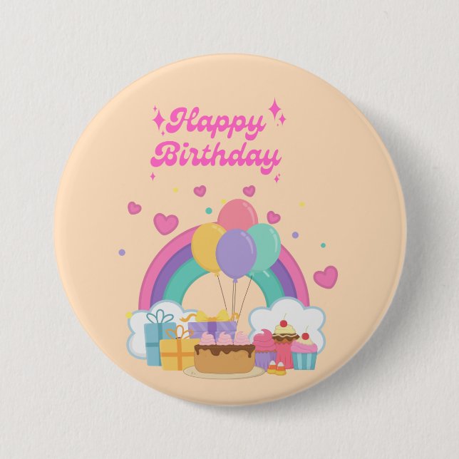 Rainbow kids birthday  3 inch round button (Front)