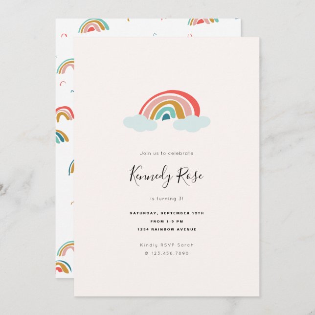 Rainbow Kids Birthday Party Invitation (Front/Back)