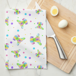 rainbow kids dog puppy polka dot bright fun colour kitchen towel