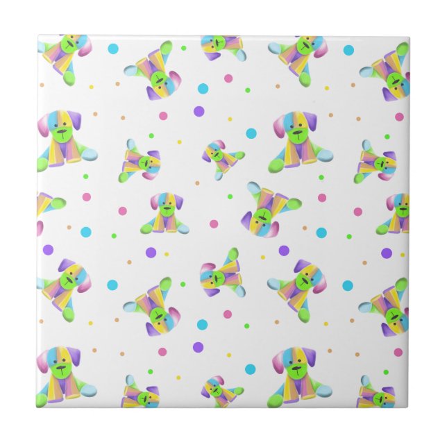 rainbow kids dog puppy polka dot bright fun colour tile (Front)